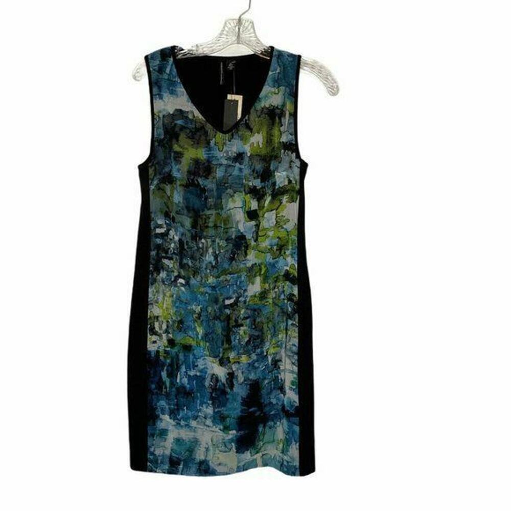 Isda & Co blue palette dress sheath Sz xs sleeveless under knee v neck